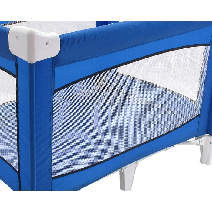 Fabric Covered Metal Crib Yard with Mesh Design, Blue
