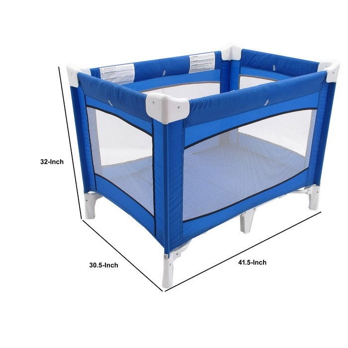 Fabric Covered Metal Crib Yard with Mesh Design, Blue