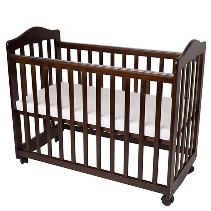 Slatted Wooden Bedside Manor with Casters, Cherry Brown and Black