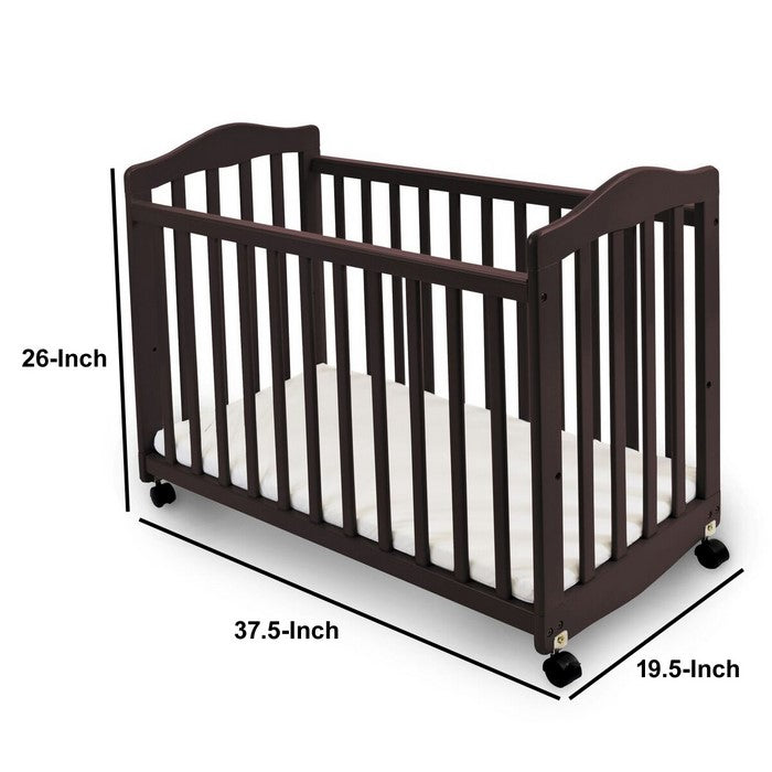 Slatted Wooden Bedside Manor with Casters, Cherry Brown and Black