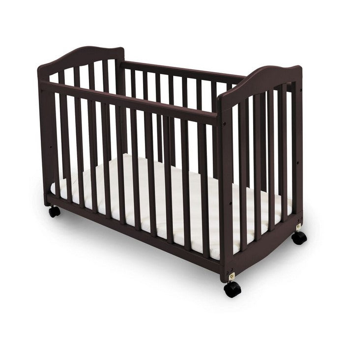 Slatted Wooden Bedside Manor with Casters, Cherry Brown and Black