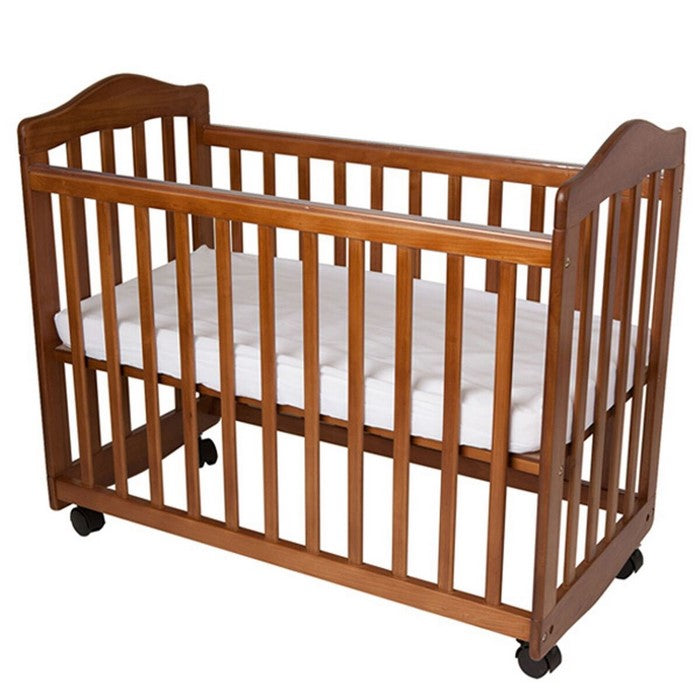 Transitional Slatted Wooden Bedside Manor with Casters,Brown and Black