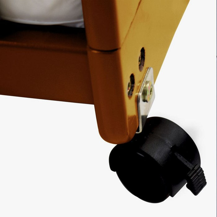 Transitional Slatted Wooden Bedside Manor with Casters,Brown and Black