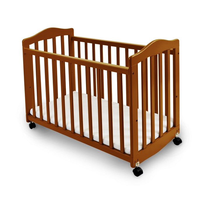 Transitional Slatted Wooden Bedside Manor with Casters,Brown and Black