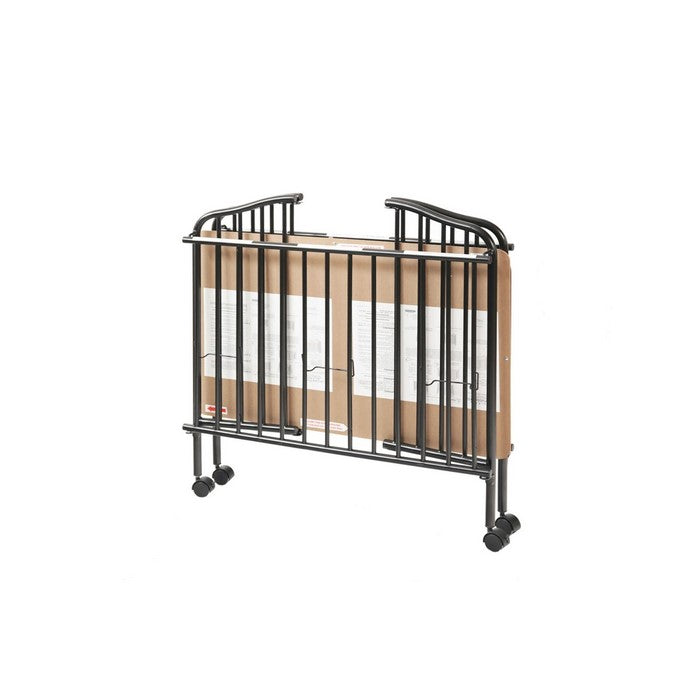 Industrial Grid Metal Crib with Folding Mechanism and Casters, Black