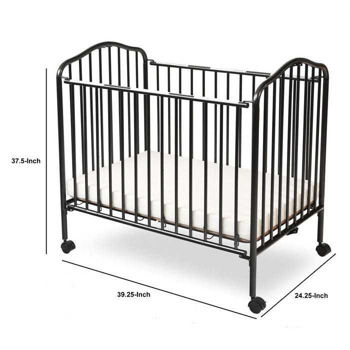 Industrial Grid Metal Crib with Folding Mechanism and Casters, Black
