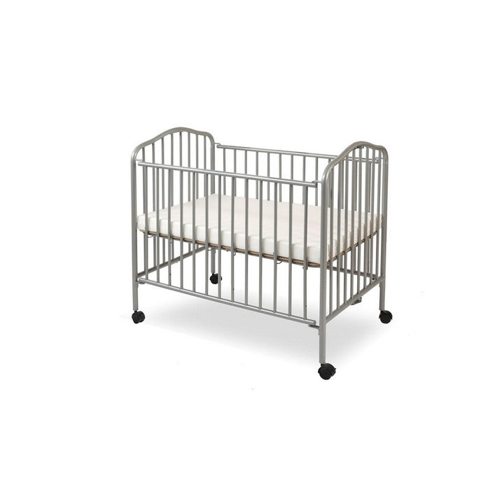 Industrial Grid Metal Crib with Folding Mechanism and Casters, Gray