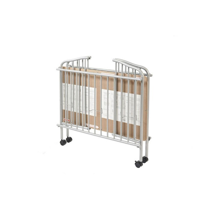 Industrial Grid Metal Crib with Folding Mechanism and Casters, Gray