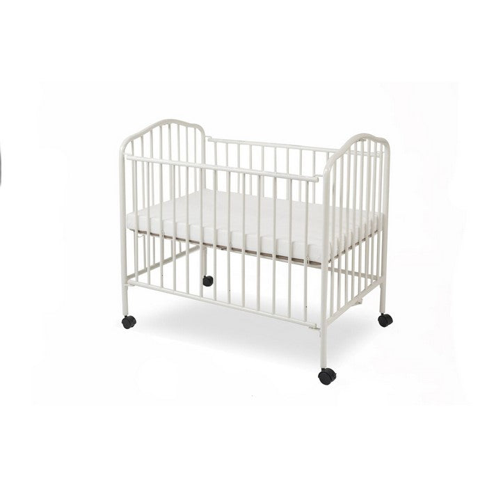 Industrial Grid Metal Crib with Folding Mechanism and Casters, White