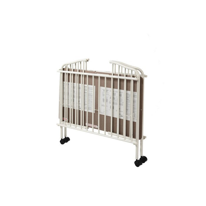 Industrial Grid Metal Crib with Folding Mechanism and Casters, White