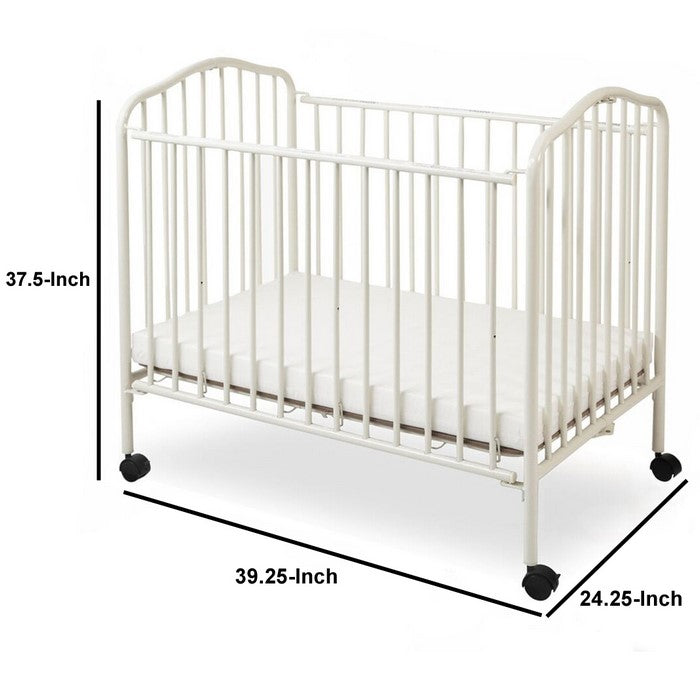 Industrial Grid Metal Crib with Folding Mechanism and Casters, White
