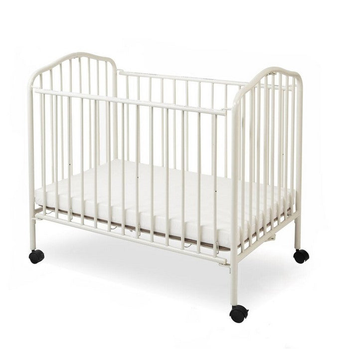 Industrial Grid Metal Crib with Folding Mechanism and Casters, White