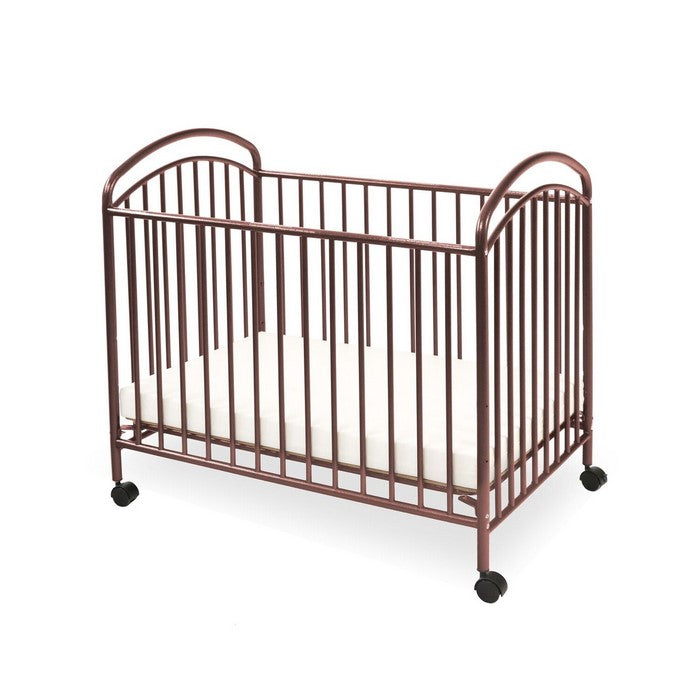 Grid Metal Crib with Adjustable Mattress Height and Casters,Dark Brown