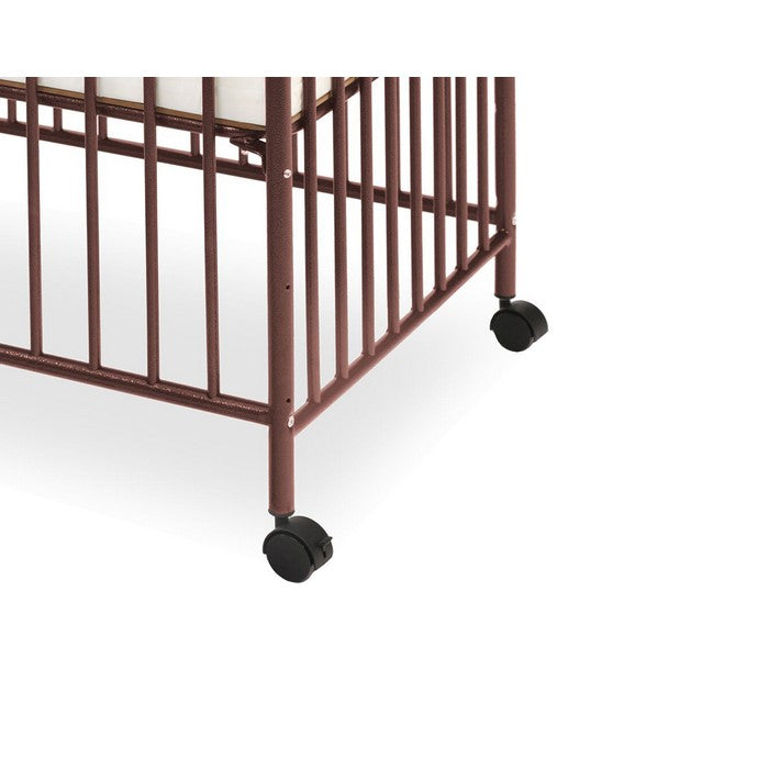 Grid Metal Crib with Adjustable Mattress Height and Casters,Dark Brown