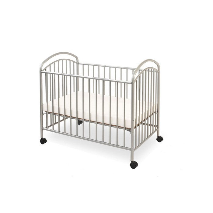 Grid Metal Crib with Adjustable Mattress Height and Casters, Gray