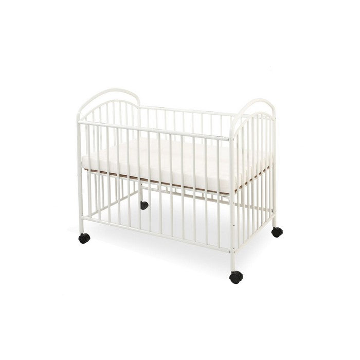 Grid Metal Mini Crib with Adjustable Mattress Height and Casters,White