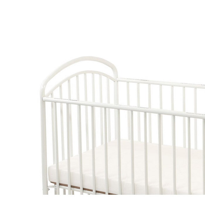 Grid Metal Mini Crib with Adjustable Mattress Height and Casters,White