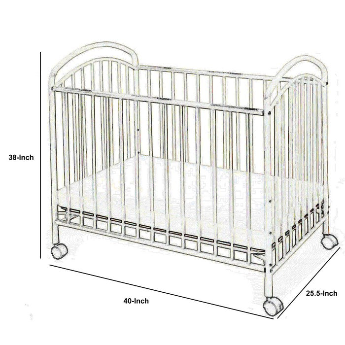 Grid Metal Mini Crib with Adjustable Mattress Height and Casters,White