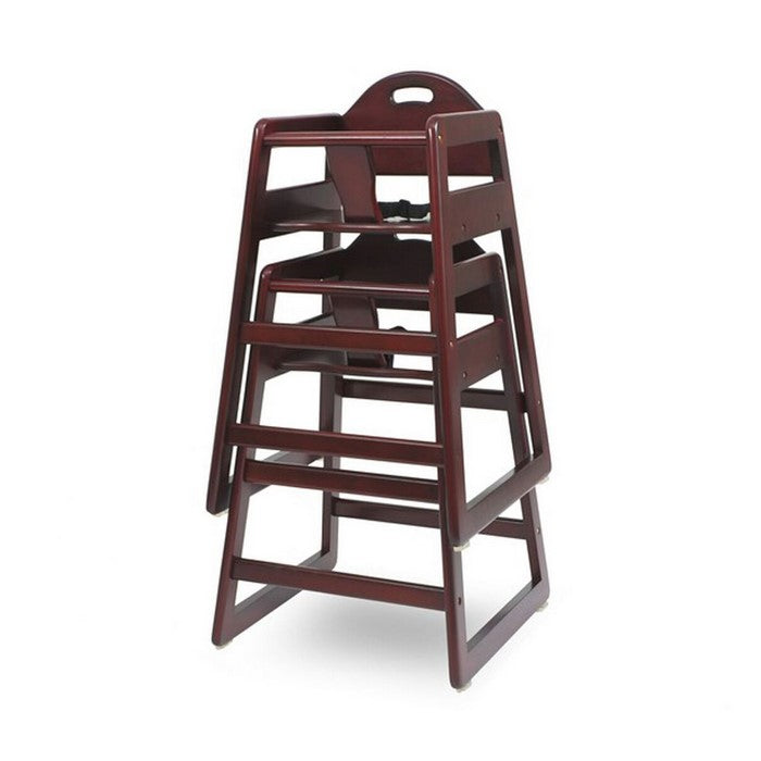 Wooden High Chair for Babies with Safety Belt, Cherry Brown