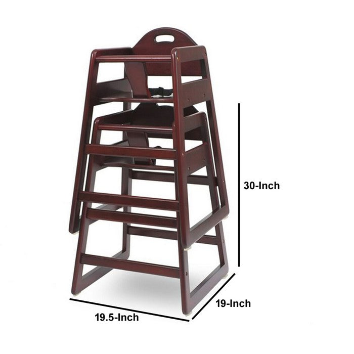 Wooden High Chair for Babies with Safety Belt, Cherry Brown
