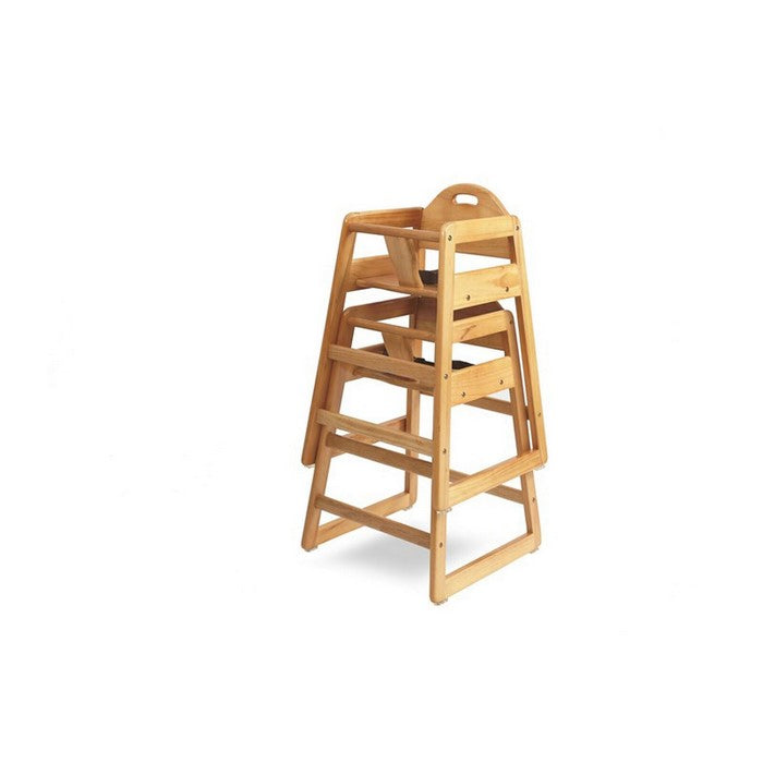 Wooden High Chair for Babies with Safety Belt, Natural Brown