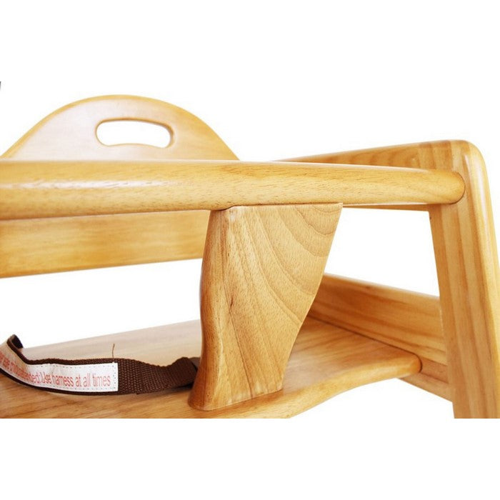 Wooden High Chair for Babies with Safety Belt, Natural Brown