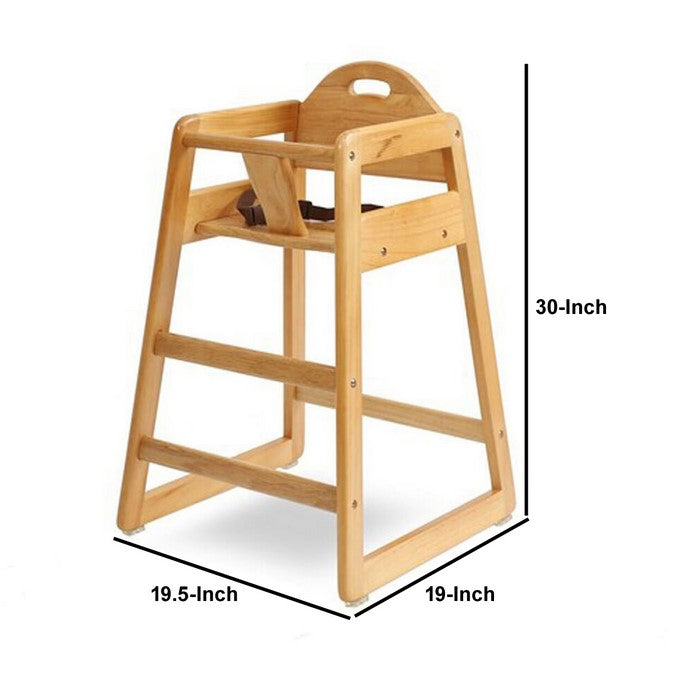 Wooden High Chair for Babies with Safety Belt, Natural Brown