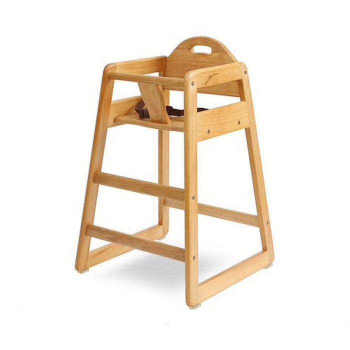 Wooden High Chair for Babies with Safety Belt, Natural Brown
