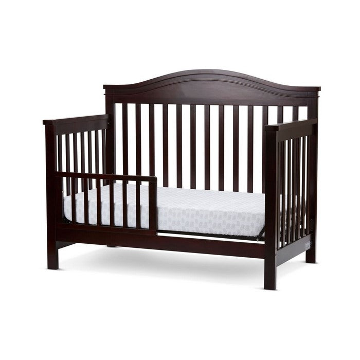 Wooden 4 in 1 Convertible Crib with Slatted Details, Cherry Brown