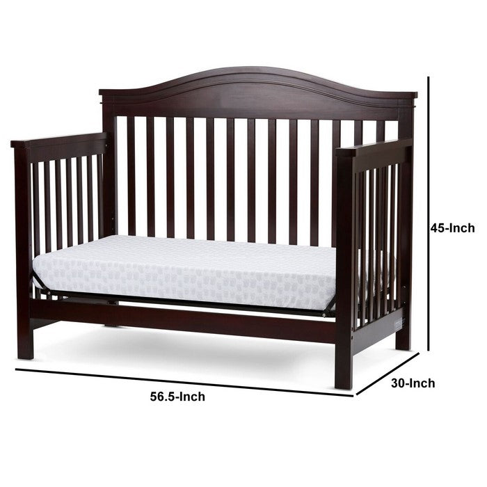 Wooden 4 in 1 Convertible Crib with Slatted Details, Cherry Brown