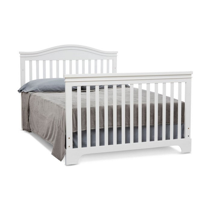 Wooden 4 in 1 Convertible Crib with Slatted Details, White