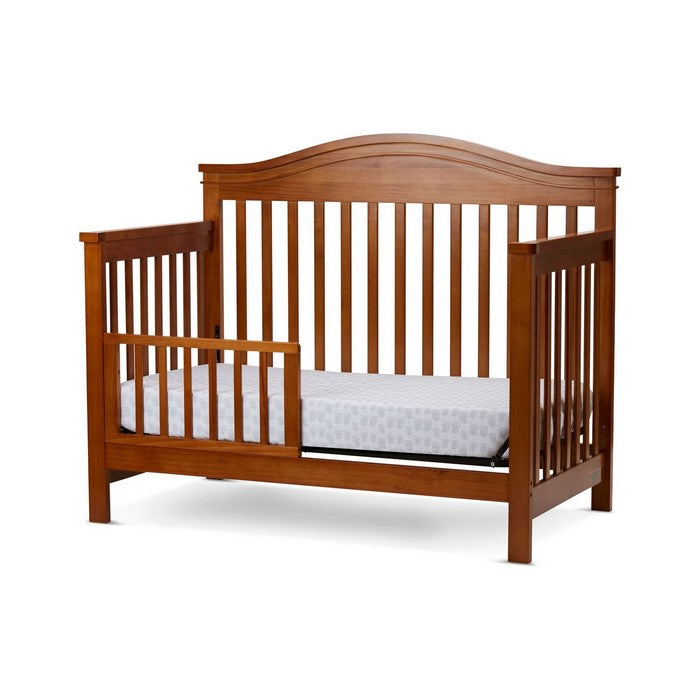 Wooden 4 in 1 Convertible Crib with Slatted Details, Brown