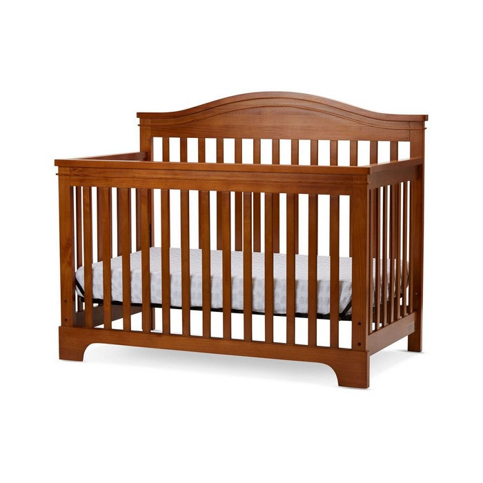 Wooden 4 in 1 Convertible Crib with Slatted Details, Brown