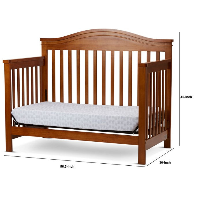 Wooden 4 in 1 Convertible Crib with Slatted Details, Brown