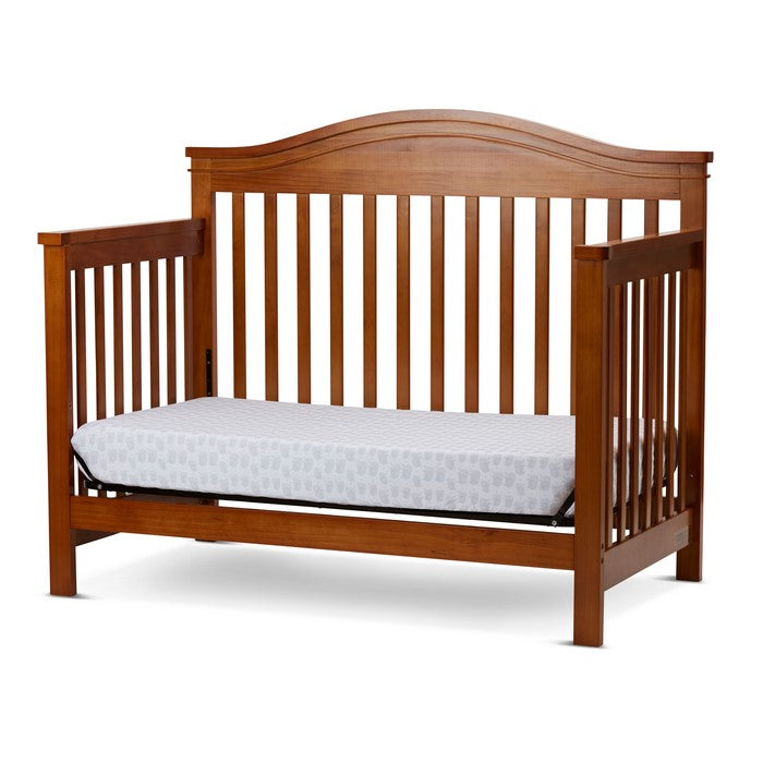 Wooden 4 in 1 Convertible Crib with Slatted Details, Brown