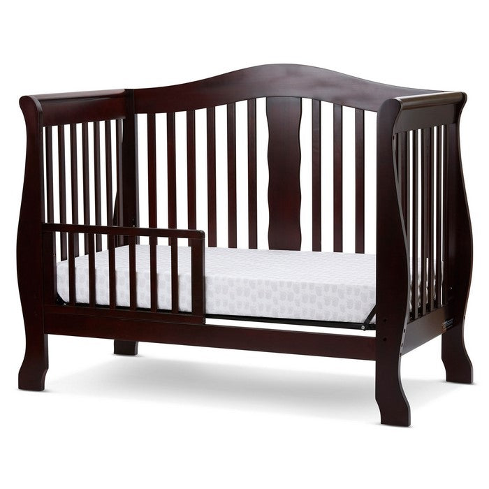 Wooden 4 in 1 Convertible Crib with Slatted Pattern, Cherry Brown