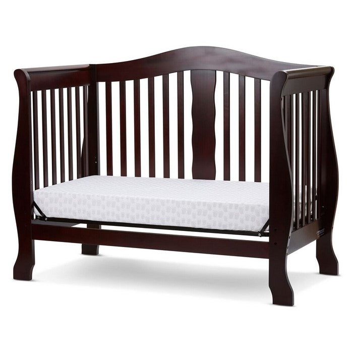 Wooden 4 in 1 Convertible Crib with Slatted Pattern, Cherry Brown