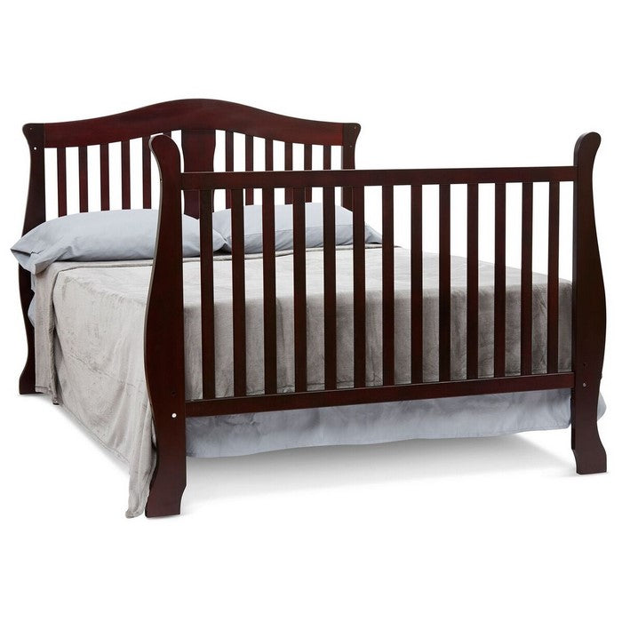 Wooden 4 in 1 Convertible Crib with Slatted Pattern, Cherry Brown