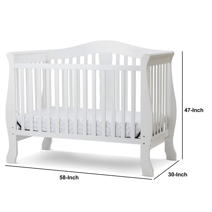 Wooden 4 in 1 Convertible Crib with Slatted Pattern, White