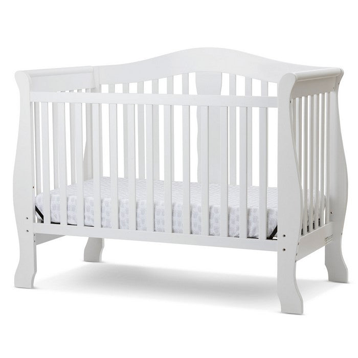 Wooden 4 in 1 Convertible Crib with Slatted Pattern, White