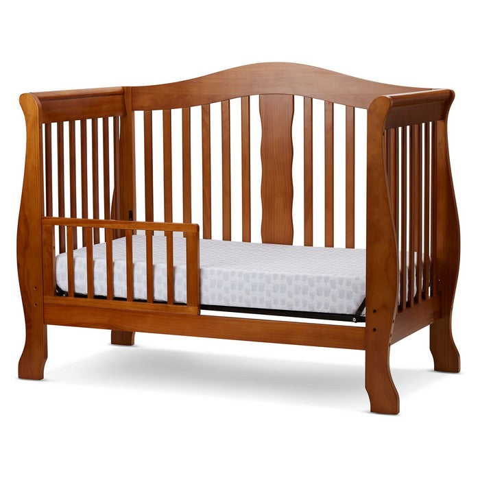 Wooden 4 in 1 Convertible Crib with Slatted Pattern, Brown
