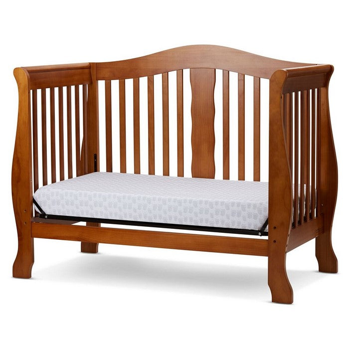 Wooden 4 in 1 Convertible Crib with Slatted Pattern, Brown