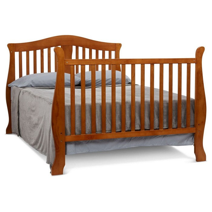 Wooden 4 in 1 Convertible Crib with Slatted Pattern, Brown