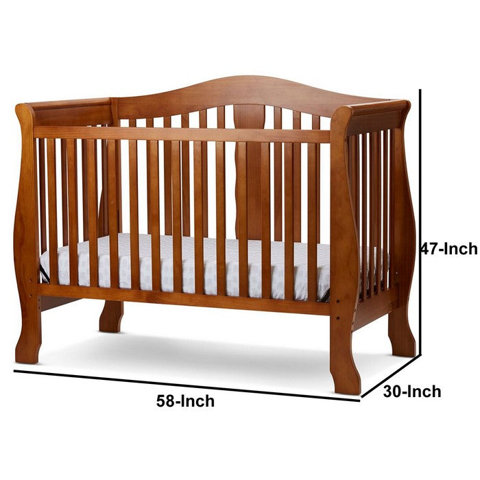 Wooden 4 in 1 Convertible Crib with Slatted Pattern, Brown