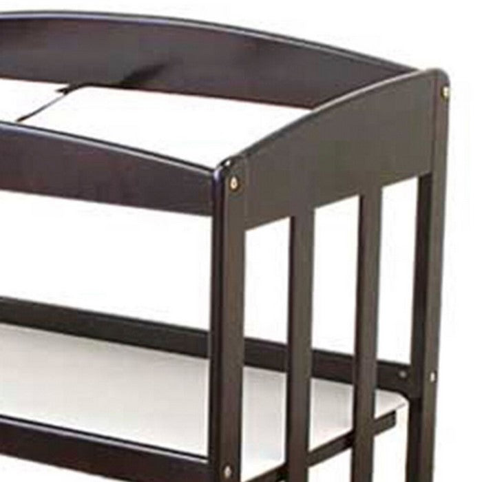 Wooden Changing Table with 2 Shelves and Slatted Sides, Cherry Brown