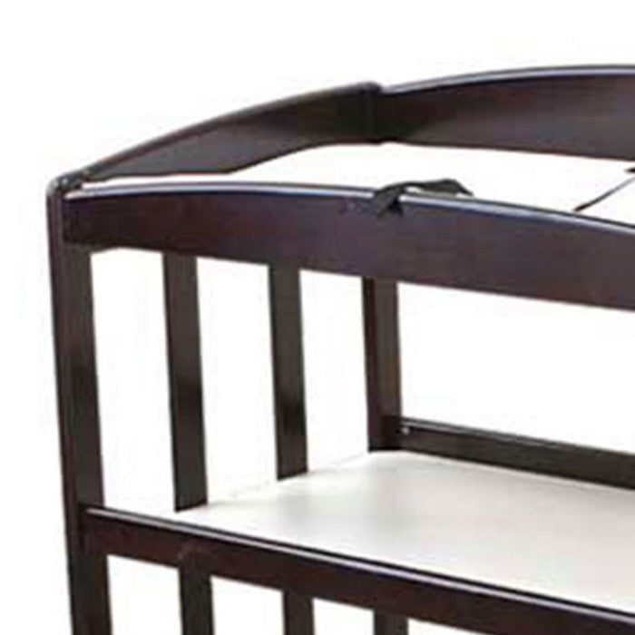 Wooden Changing Table with 2 Shelves and Slatted Sides, Cherry Brown