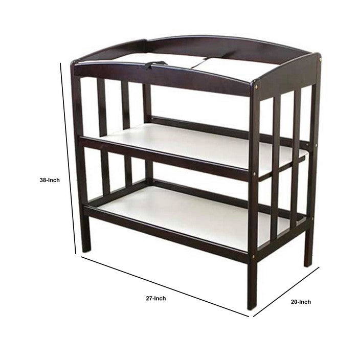 Wooden Changing Table with 2 Shelves and Slatted Sides, Cherry Brown