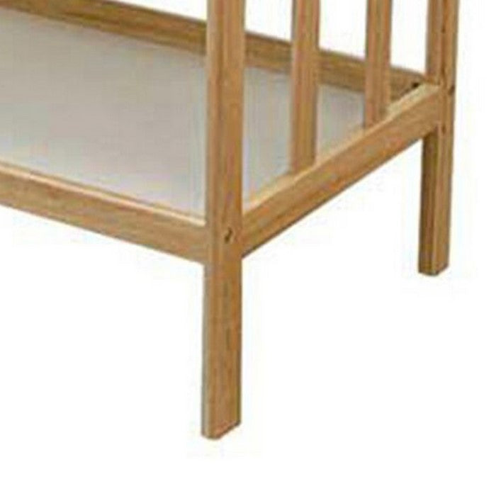 Wooden Changing Table with 2 Shelves and Slatted Sides, Natural Brown