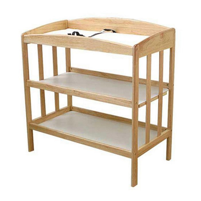 Wooden Changing Table with 2 Shelves and Slatted Sides, Natural Brown