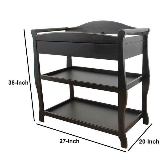 Wooden Changing Table with 1 Drawer and 2 Bottom Shelves, Black